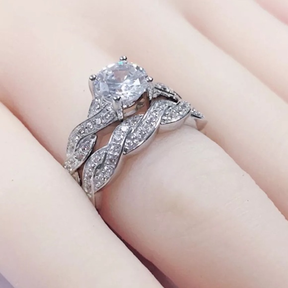 (Size10) New 2pc Wedding 925 Silver Ring - Picture 3 of 6